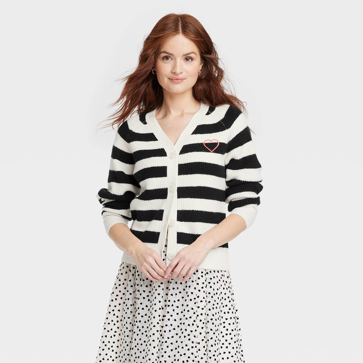 Women's Button-Down Cardigan - A New Day™ Black/Cream Striped M | Target