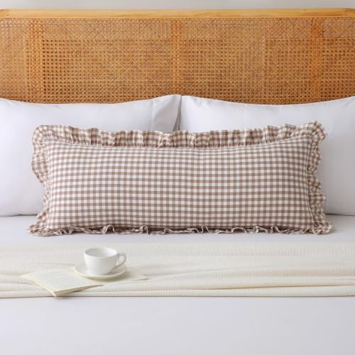 Jilboo Lumbar Pillow Cover, Warm Taupe Gingham, 36x14 Inch | Amazon (US)
