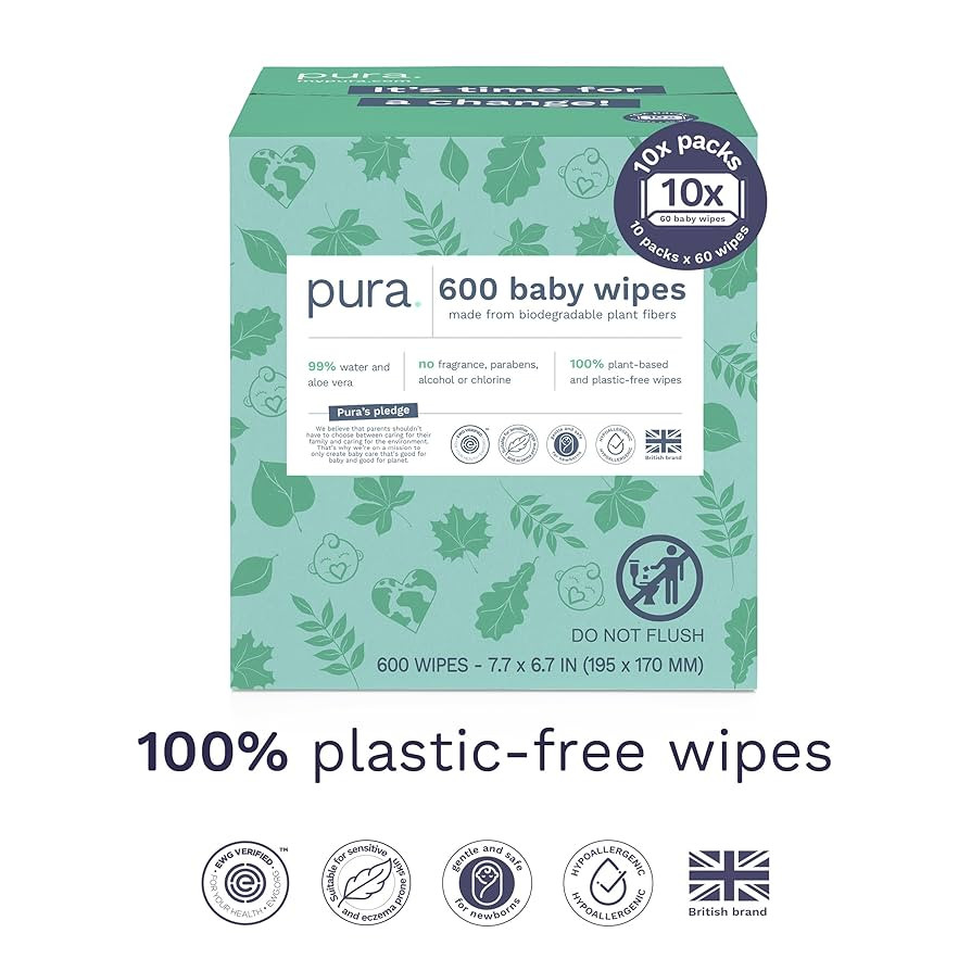 Pura Natural Sensitive Baby Wipes, 99% Water, Unscented & Hypoallergenic, Suitable for Sensitive ... | Amazon (US)