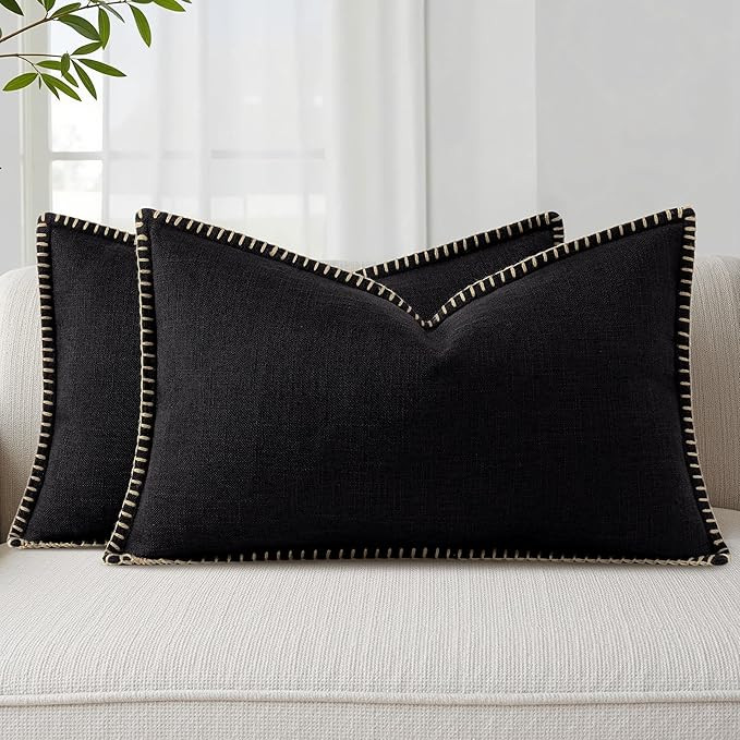 decorUhome Decorative Outdoor Throw Pillow Covers 12x20 Set of 2, Lumbar Linen Rustic Neutral Far... | Amazon (US)