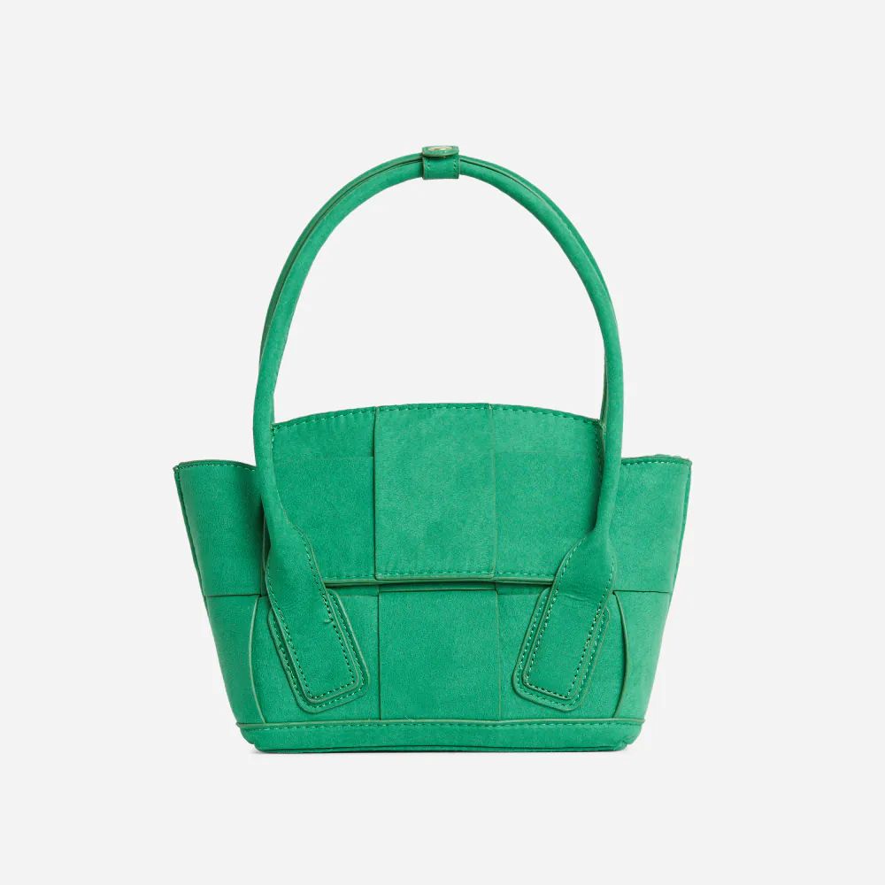 Jasper Woven Detail Shaped Tote Bag In Green Faux Suede | EGO Shoes (US & Canada)