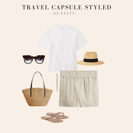 Travel capsule styled outfit 
Linen shorts
White tee
Beach sandals
Straw bag under $100
Straw hat 

#LTKstyletip #LTKtravel #LTKSeasonal