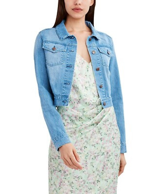 BCBGeneration Womens Cropped Denim Jean Jacket Flap Pockets Pleated Back Size XS  | eBay | eBay US