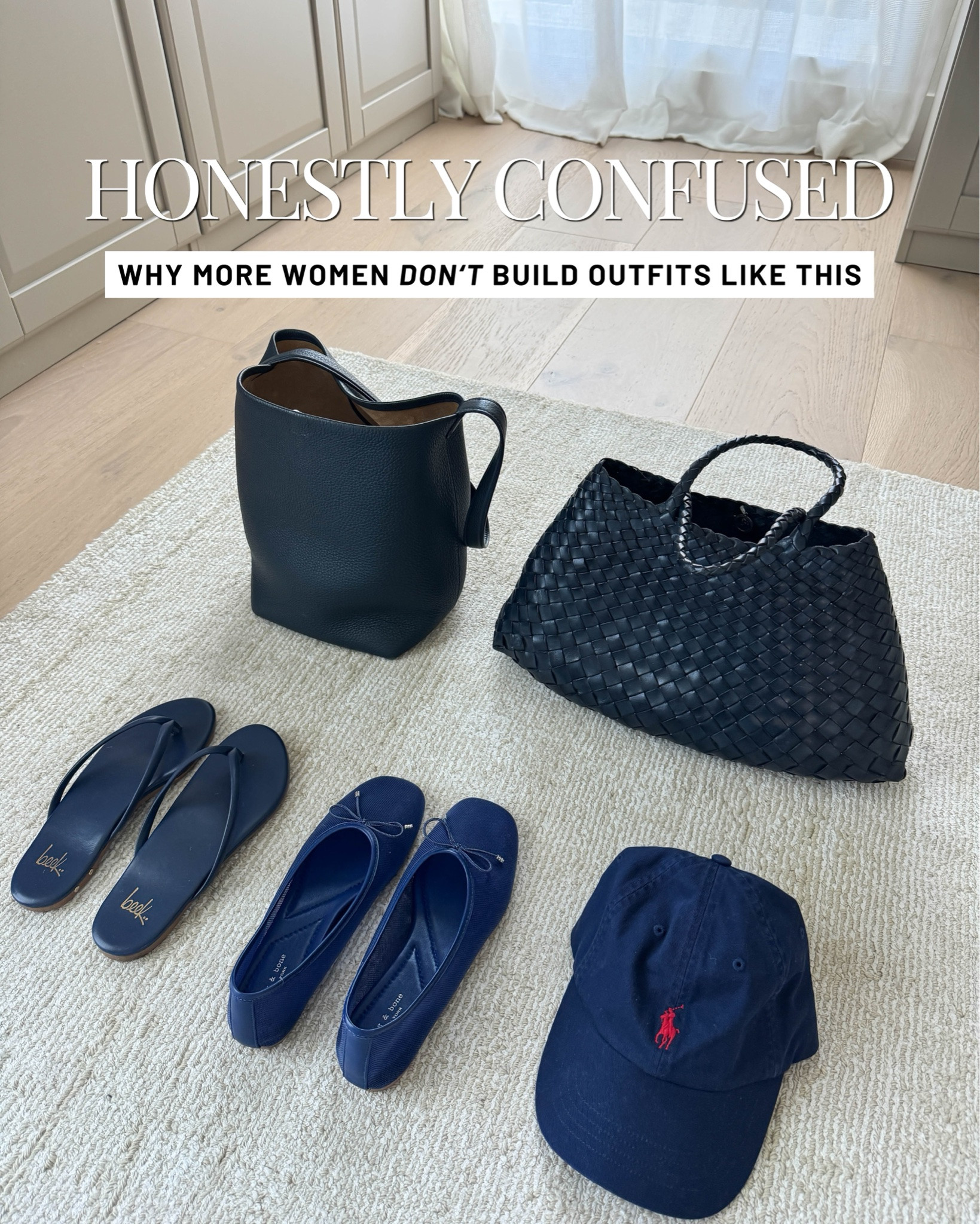 A few navy pieces go a long way. The sandwich method gets even easier when your wardrobe is built around colors you already love.

Look 1: 
Amazon tank small 
Recreational Habits short medium 
Beek sandals 5 
The Row bag medium 
Polo Ralph Lauren hat 
Electric Picks earrings 
Dorsey James necklace 15”

Look 2: 
Aritzia top xs - sold out, linked similar
Everlane shorts 2 but run tts 
Hermes Oran sandals 35 - linked similar
Jcrew bucket bag 
Polo hat 
Dorsey James Necklace 15” 
Dorsey Maxwell earrings

Look 3:
Madewell tee xs - sold out, linked similar
Gap gauze shorts xs - new version is slightly different. Size up in new version 
Beek sandals 5 
Quince bucket - sold out
Gap hat - old, linked similar
Dorsey James necklace 15” 
Electric Picks earrings

Look 4: 
J.Crew tee medium
AGOLDE Palmer denim jacket xs 
Gap poplin pants petite xs - linked similar
Hermes Oran sandals 35 - linked similar. 
Polo Ralph Lauren hat 
Dorsey Maxwell earrings medium 
Dorsey James necklace 15"

Look 5: 
Aritzia tee medium 
Rag & Bone shorts small 
Steve Madden jellies 5 
The Row bag medium - linked similar
Polo chino hat 
Dorsey James necklace 15” 
Electric picks earrings

Look 6:
Gap big shirt petite xs 
Le Bop linen shirts small - linked similar
Beek sandals 5 
Madewell woven tote 
Dorsey James necklace 15”
Celine sunglasses
Electric Picks earrings

#LTKPetite #LTKmomlife