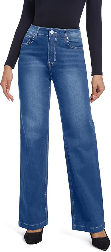 Women's Jeans Straight Leg Casual High Waisted Stretch Trendy Black Pull On Jeans for Women | Amazon (US)