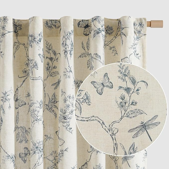 Lazzzy Blue Floral Linen Farmhouse Curtains 96 Inches Long Back Tab Drapes for Living Room Bedroo... | Amazon (US)