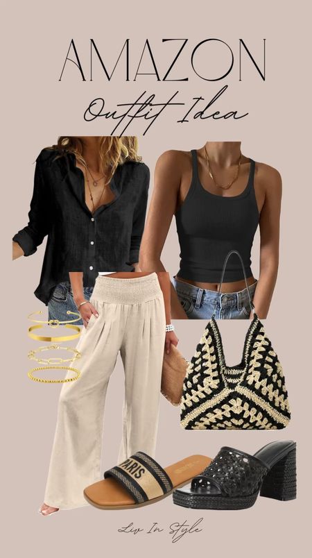 Amazon spring outfit or summer outfit idea and would be a great vacation outfit! Linen pants with a tank and linen button down.

#LTKtravel #LTKstyletip #LTKfindsunder50