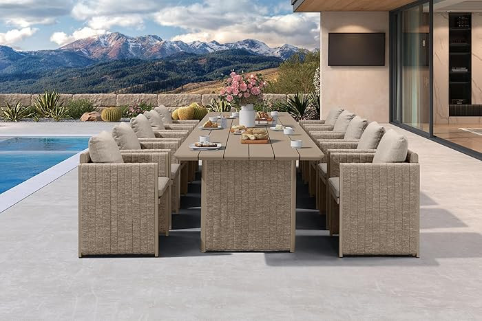PURPLE LEAF 11 Pieces Outdoor Patio Dining Set Modern Large Weather-Resistant Table and Aluminum ... | Amazon (US)