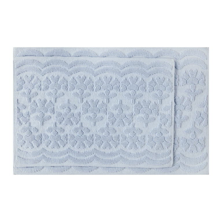Beautiful Floral Block Scallop 2 Piece Bath Rug Set by Drew Barrymore, Hydrangea Blue, 17" x 24" ... | Walmart (US)