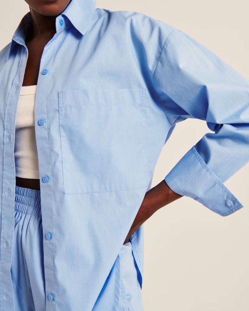 Women's Oversized Poplin Button-Up Shirt | Women's New Arrivals | Abercrombie.com | Abercrombie & Fitch (US)