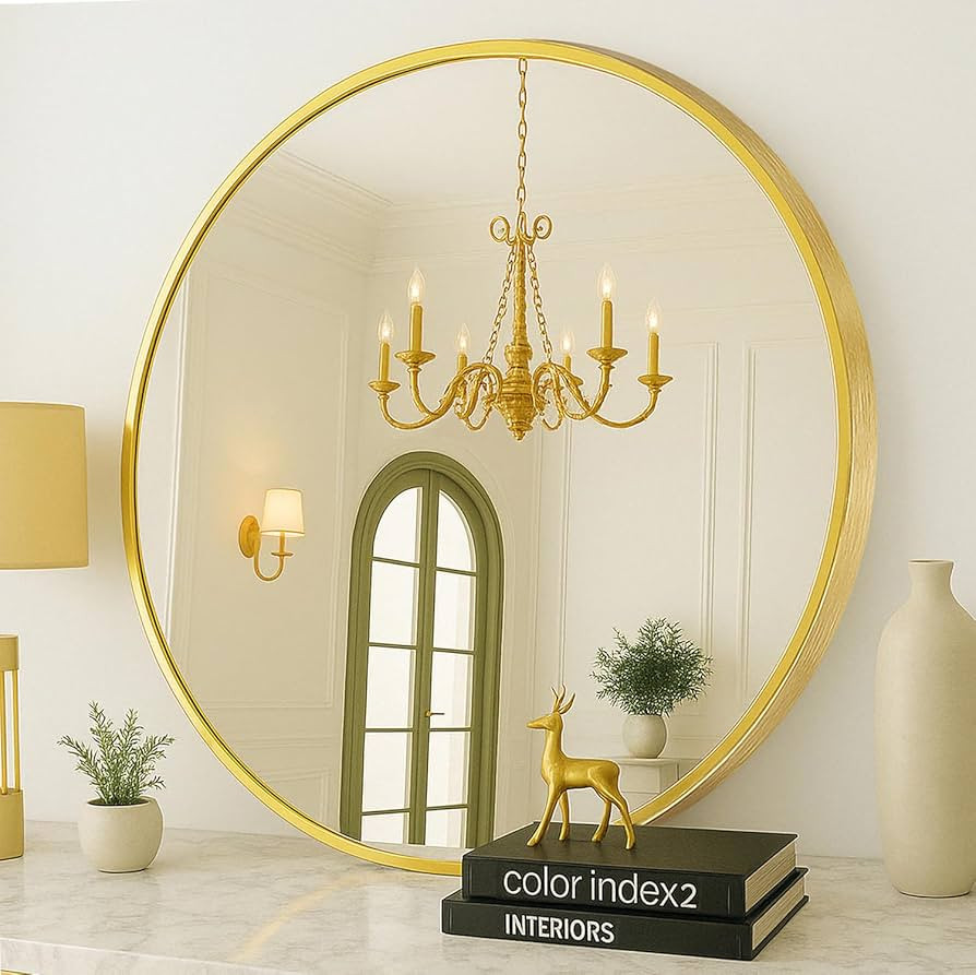 SONGMICS Bathroom Round Mirror for Wall, 24 Inches Gold Circle Mirror，Metal Frame,for Bathroom ... | Amazon (US)