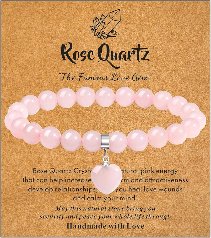 MAIBAOTA Healing Crystal Bracelet for Women, 8 mm Natural Gemstone Beaded Bracelet, Love Heart Br... | Amazon (US)