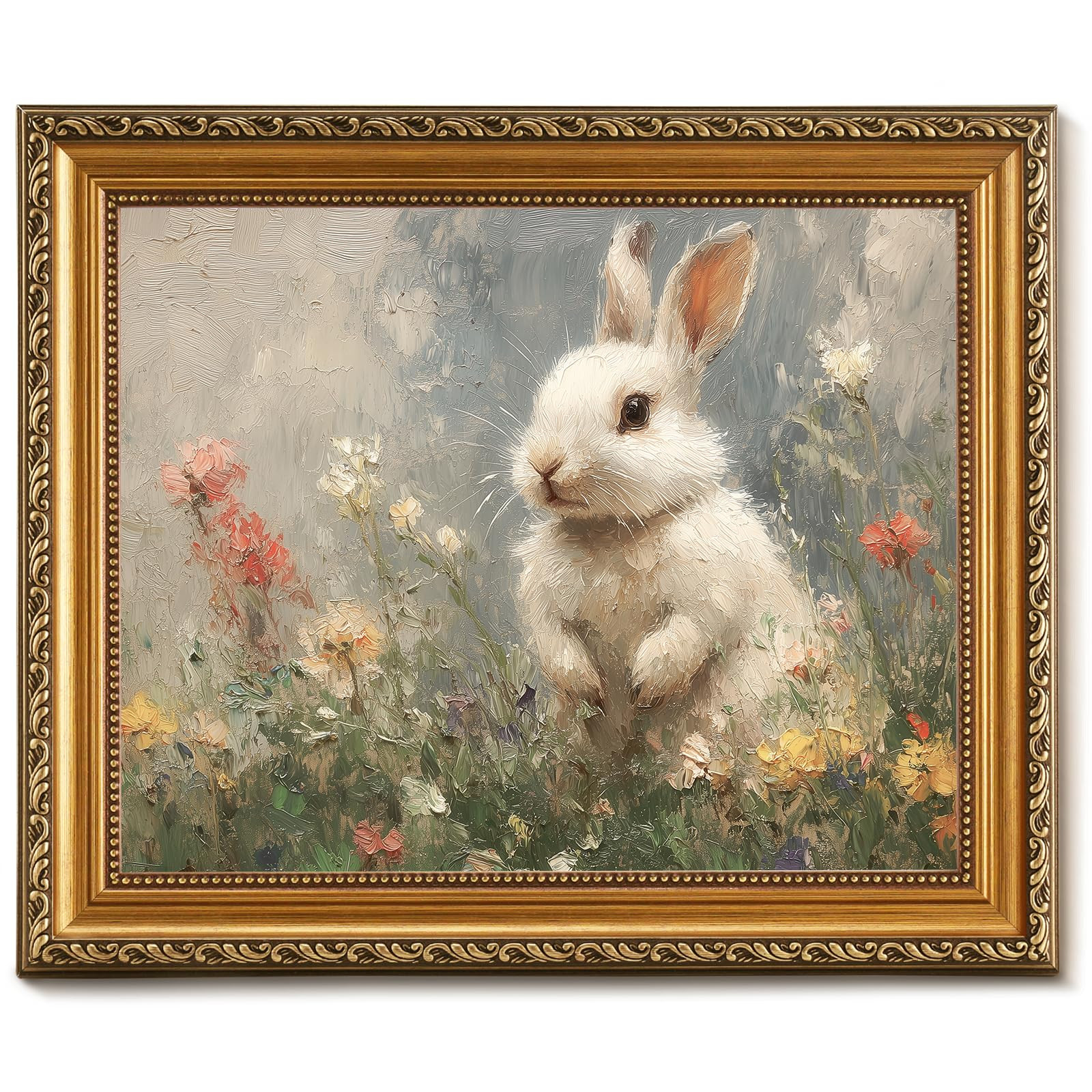 Vintage Easter Bunny Print Retro Gold Framed Wall Art for Home Decor Rustic Easter Wall Art Antiq... | Amazon (US)