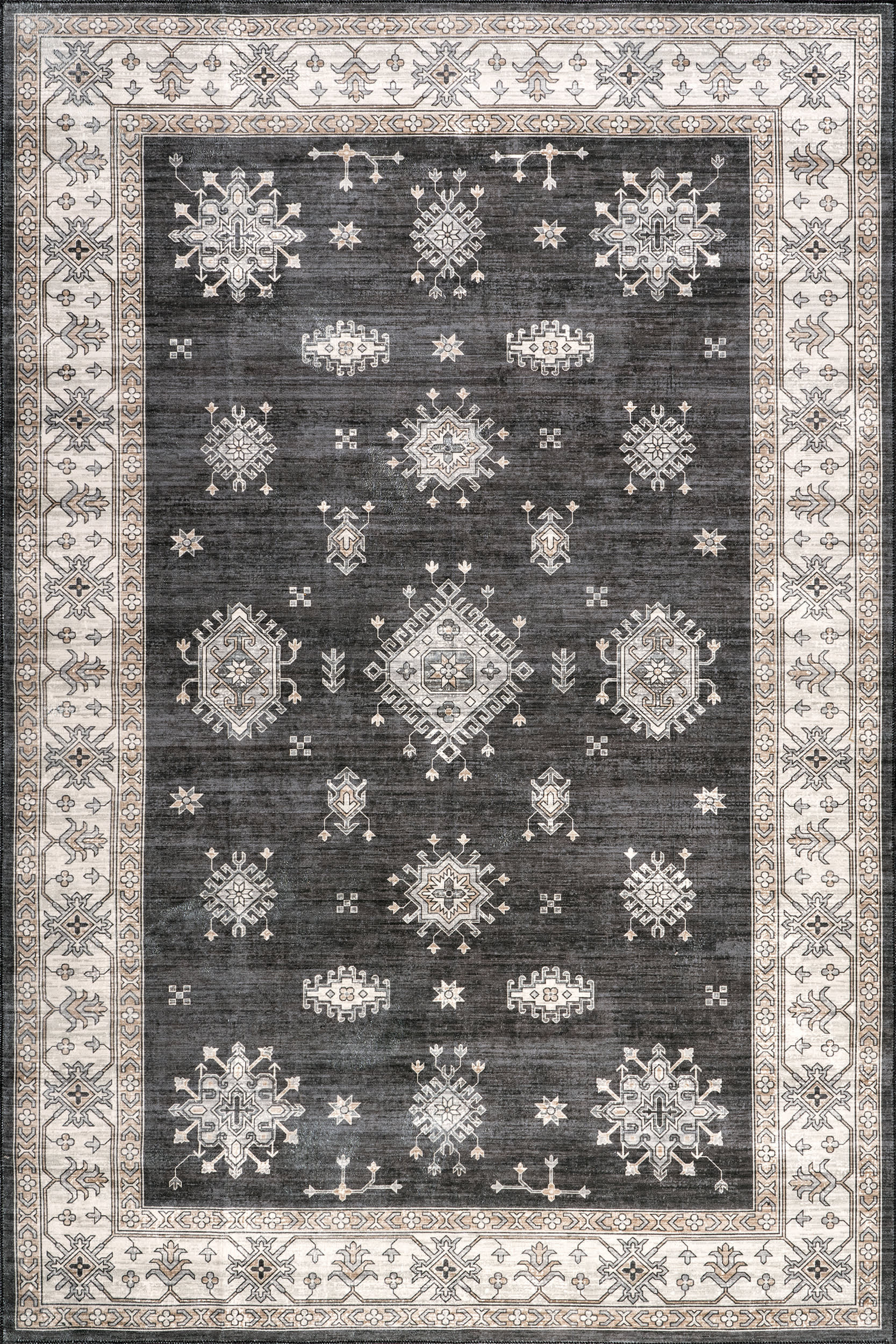 Andrea Bordered Washable Rug | Charcoal | Rugs USA