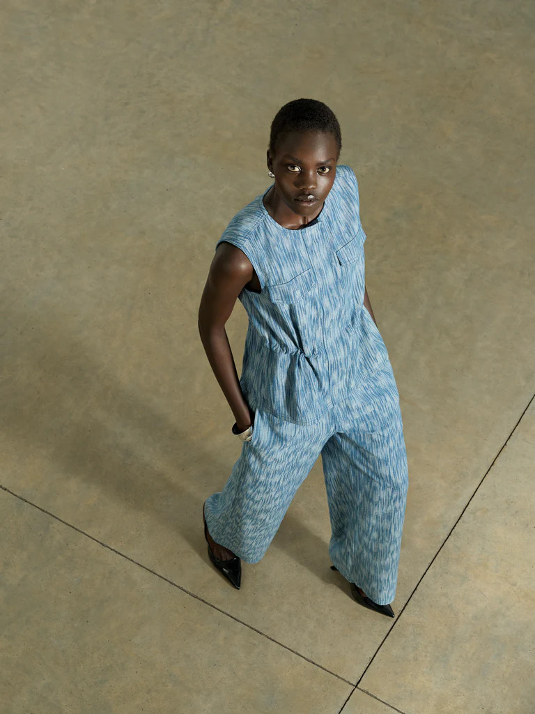 Bessie Textured Denim Cinched Waistcoat | French Connection (UK)