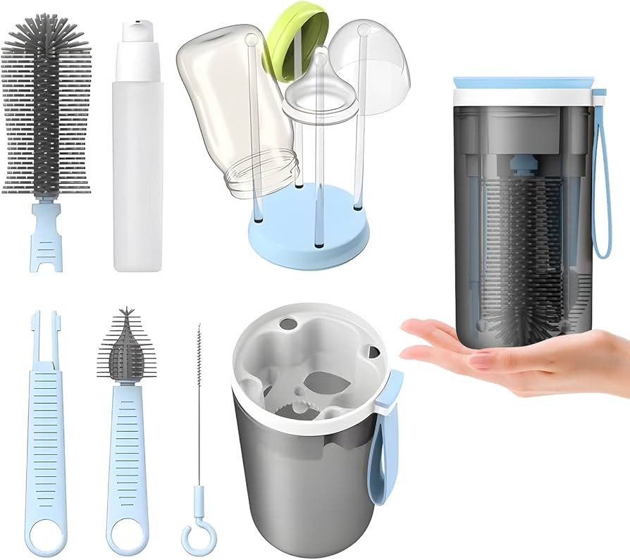 Amazon.com: Travel Baby Bottle Brush Set, AivaToba Baby Bottle Cleaning Set with Portable Drying ... | Amazon (US)