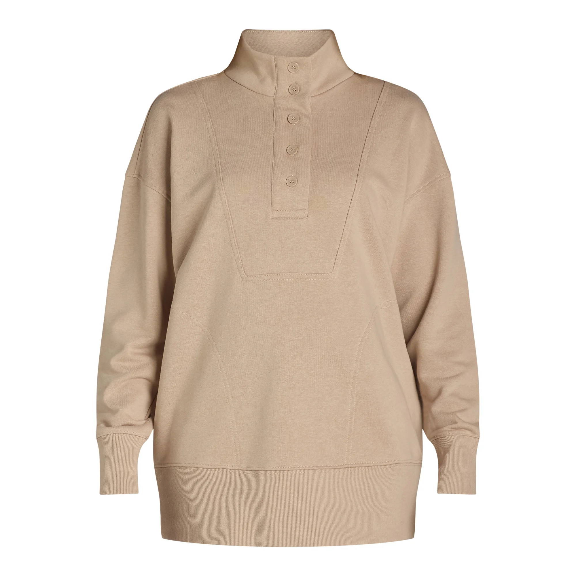 Time and Tru Women's Mock Neck Sweatshirt with Button Placket, Sizes XS-XXXL | Walmart (US)