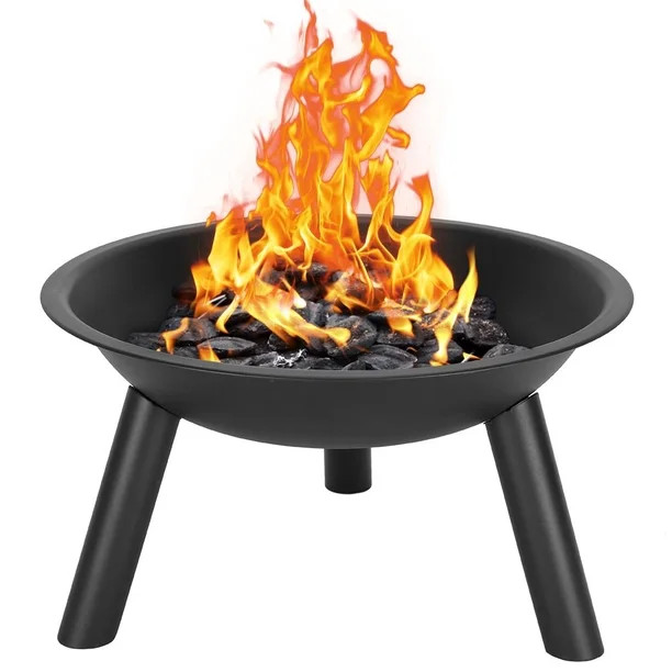 UBesGoo 22" Outdoor Patio Round Iron Fire Pit Round Fire Bowl with 3 Sturdy Iron Legs, 20.47" x 2... | Walmart (US)