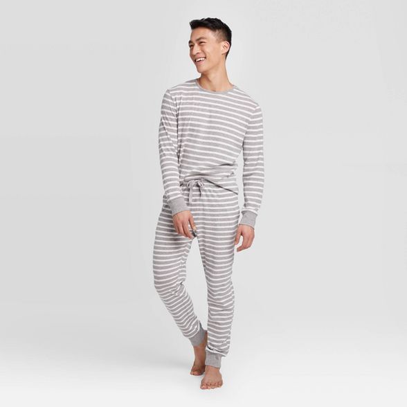 Men's Striped 100% Cotton Matching Pajama Set - Gray | Target