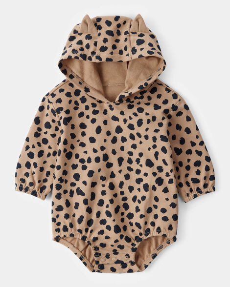 Baby Leopard Hooded Long-Sleeve Bubble Romper - Brown | Carter's Inc