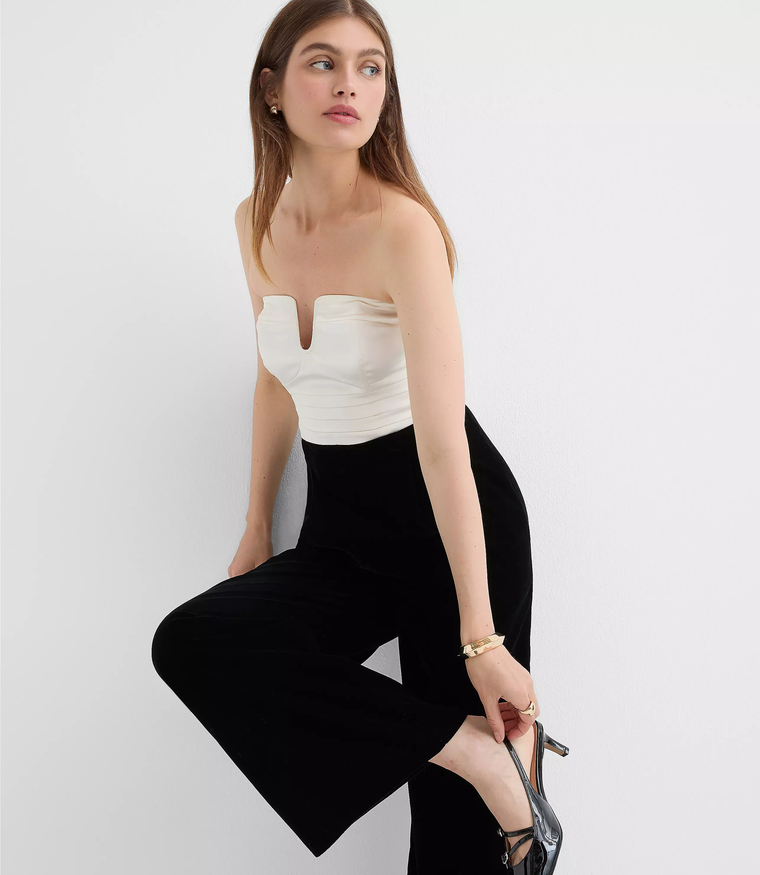 Satin Velvet Strapless Jumpsuit | LOFT