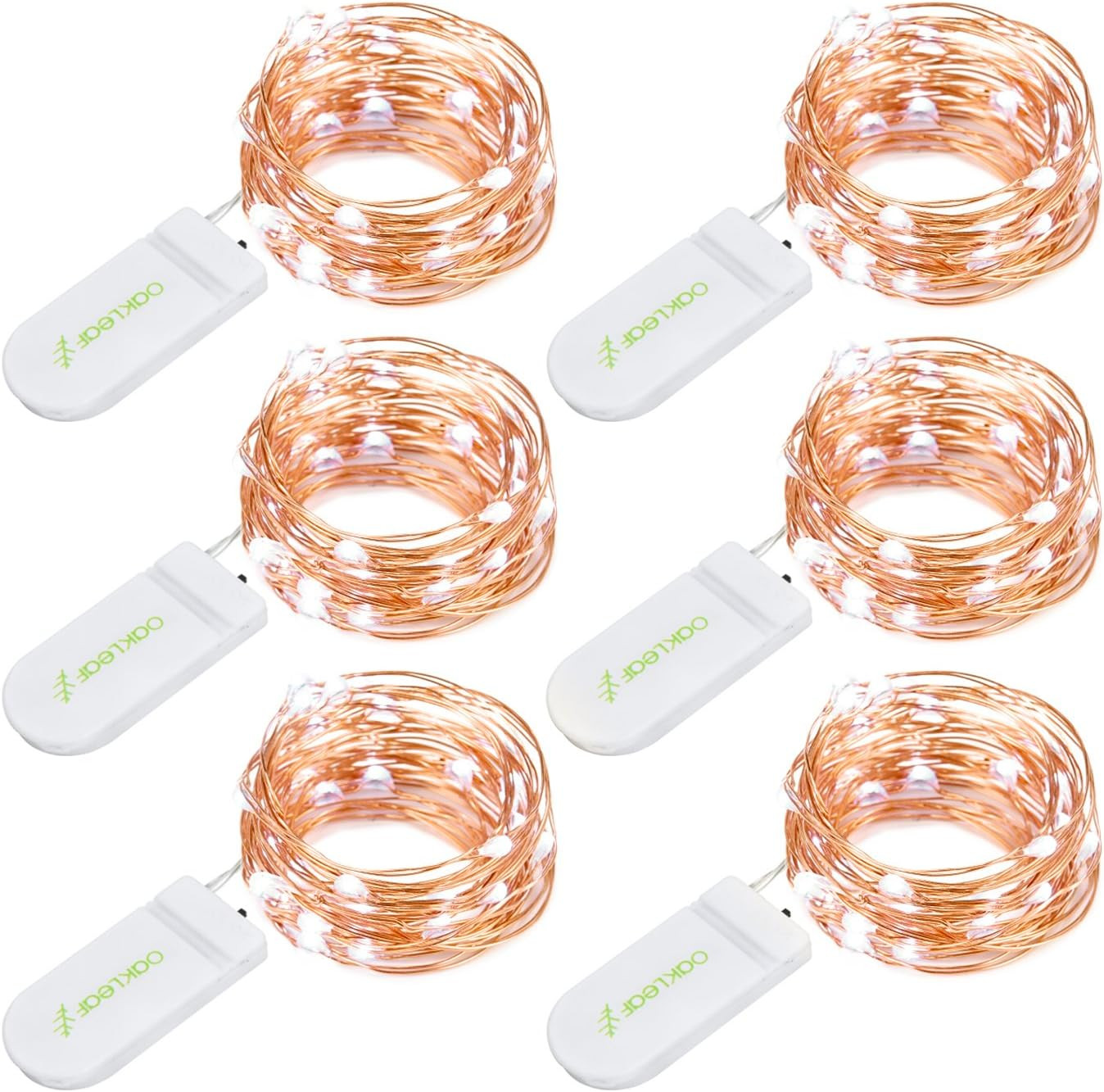 Oak Leaf Twinkle Lights, 6 Set of 30 LED Micro String Lights Battery Operated Fairy Lights, Coppe... | Amazon (US)