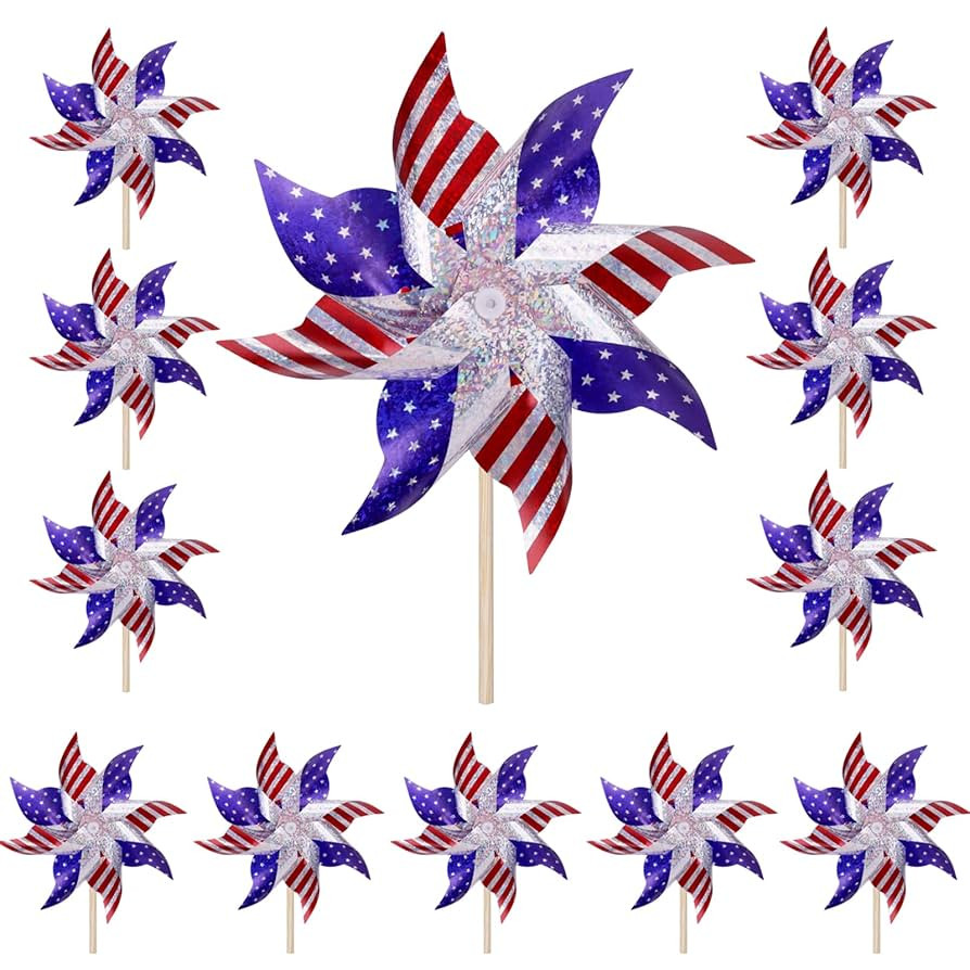 Reflective Patriotic Pinwheels 4th of July Decorations 12 Pack Red White and Blue Windmills Decor... | Amazon (US)