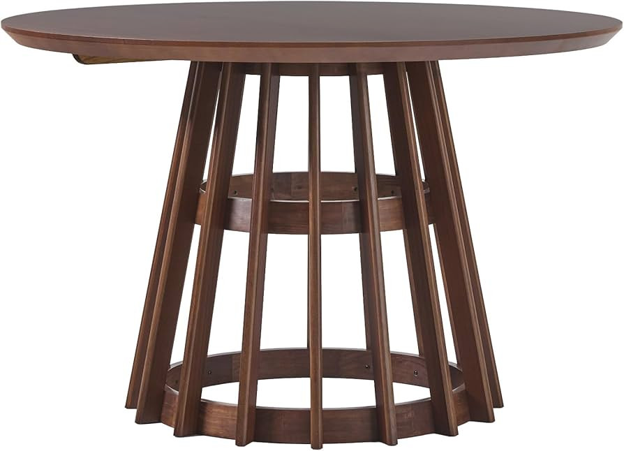 Walker Edison Scandinavian Slatted Wood Pedestal Base Dining Table, 48 Inch, Brown | Amazon (US)