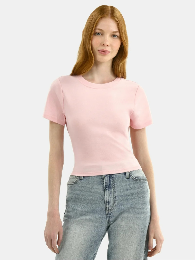 No Boundaries Cotton Crew Cropped Tee, Women's | Walmart (US)