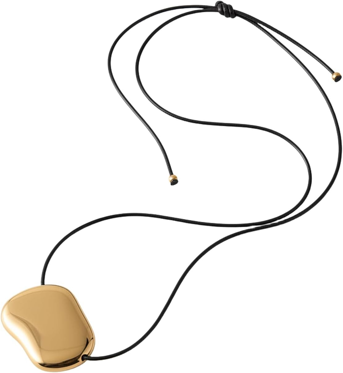 Chunky Gold Necklace for Women Minimalist Pebble Pendant on Adjustable Black Cord Waterproof Gold Plated Statement Jewelry | Amazon (US)