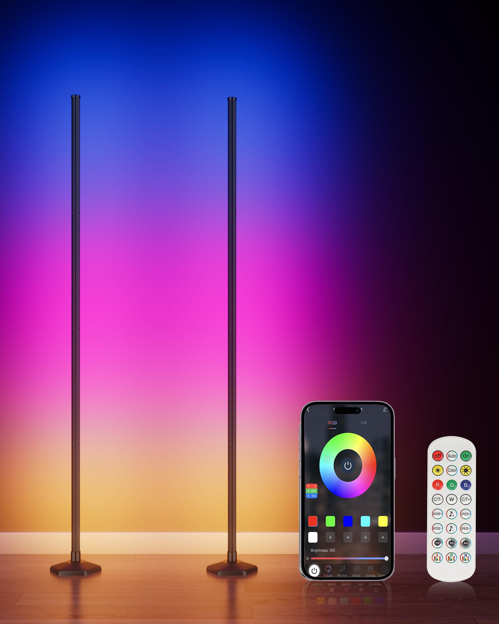 2PCS RGB Floor Lamp, Bluetooth APP and Remote Control 65" Smart Modern Standing Lamp Music Sync 1... | Amazon (US)