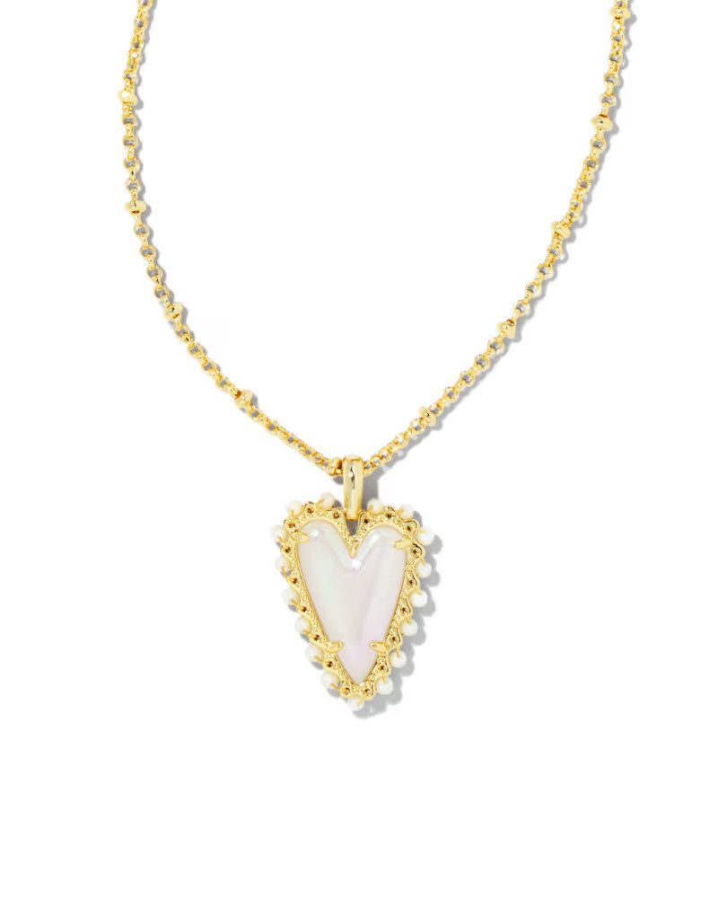 Beaded Ansley Heart Gold Pendant Necklace in Iridescent Frosted Glass | Kendra Scott