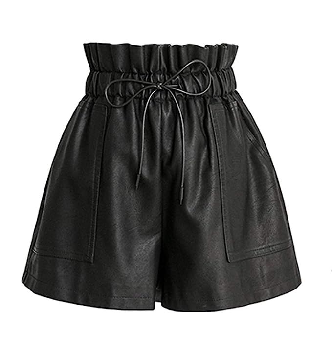 SCHHJZPJ High Waisted Wide Leg Black Faux Leather Shorts for Women | Amazon (US)