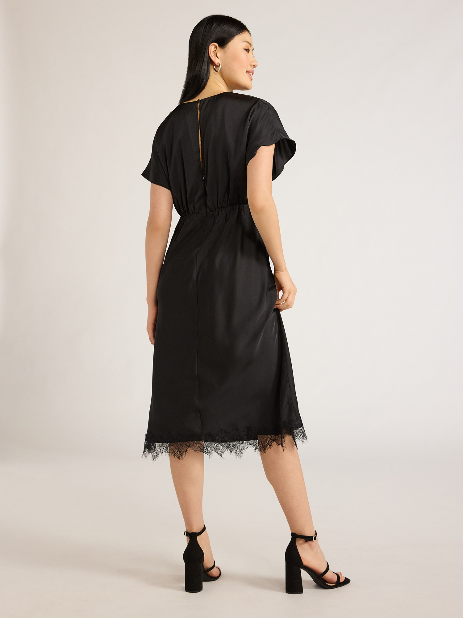 Scoop Women’s Lace Trimmed Bias Cut Midi Dress with Flutter Sleeves, Sizes XS-XXL - Walmart.com | Walmart (US)