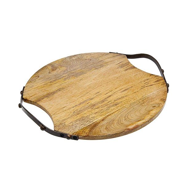 Godinger Wood Serving Tray, Charcuterie Platter Cheese Board with Metal Handles - Round | Walmart (US)