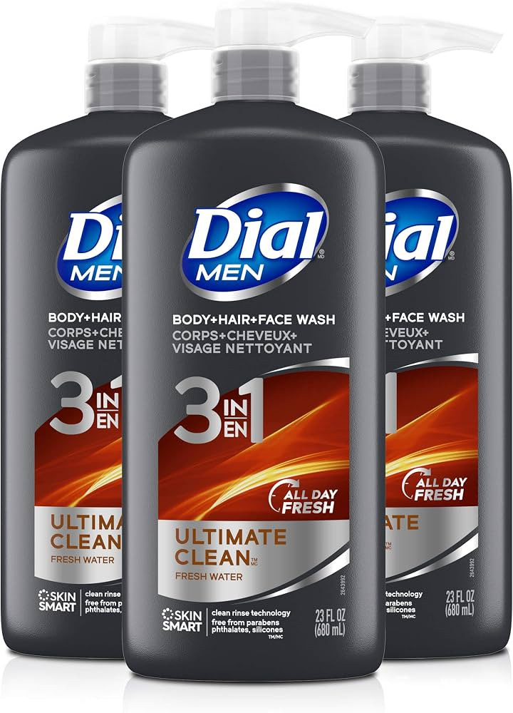 Dial Men 3in1 Body, Hair and Face Wash, Ultimate Clean, 69 fl oz (3-23 fl oz Bottles) | Amazon (US)