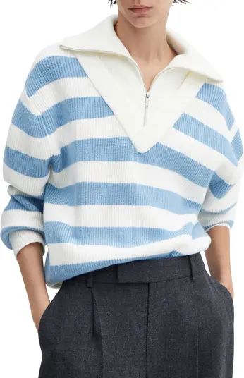 MANGO Stripe Rib Half Zip Sweater | Nordstrom | Nordstrom