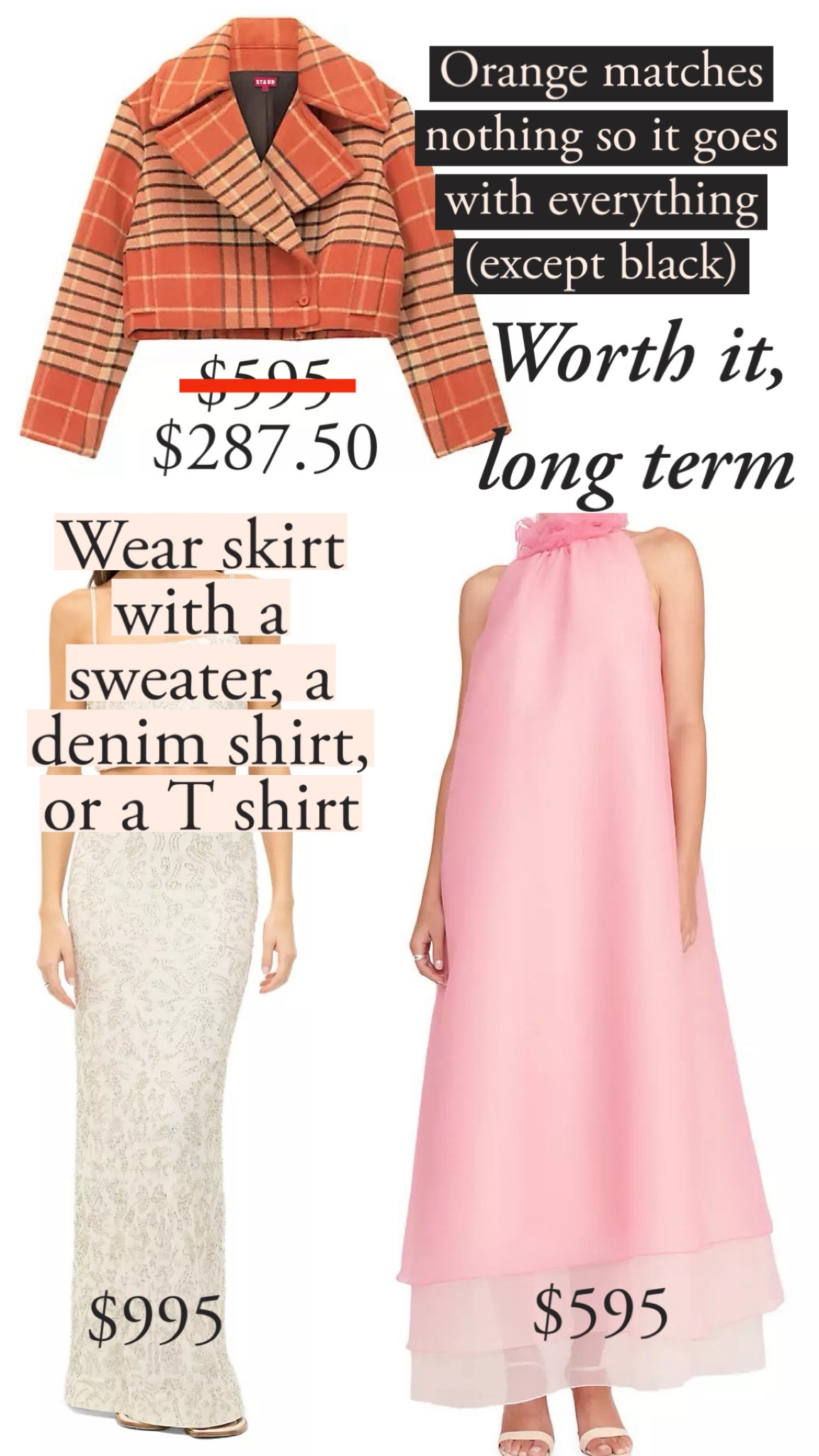 So-called classics end up looking passé faster than people expect. The changes are subtle, but a blazer, your jeans, a pair of boots all look out of touch within 3-5 years. Denim even faster. 

So what is worth it in the long run? Pieces that are more bold, more individual, and less bound to the trend cycle. Here are my picks from Staud  

#LTKworkwear #LTKstyletip #LTKparties