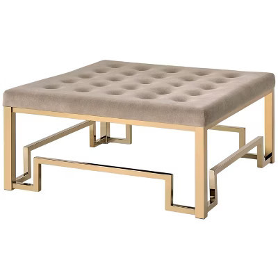 HomeRoots 36" Champagne Polyester Tufted Cocktail Ottoman | Target