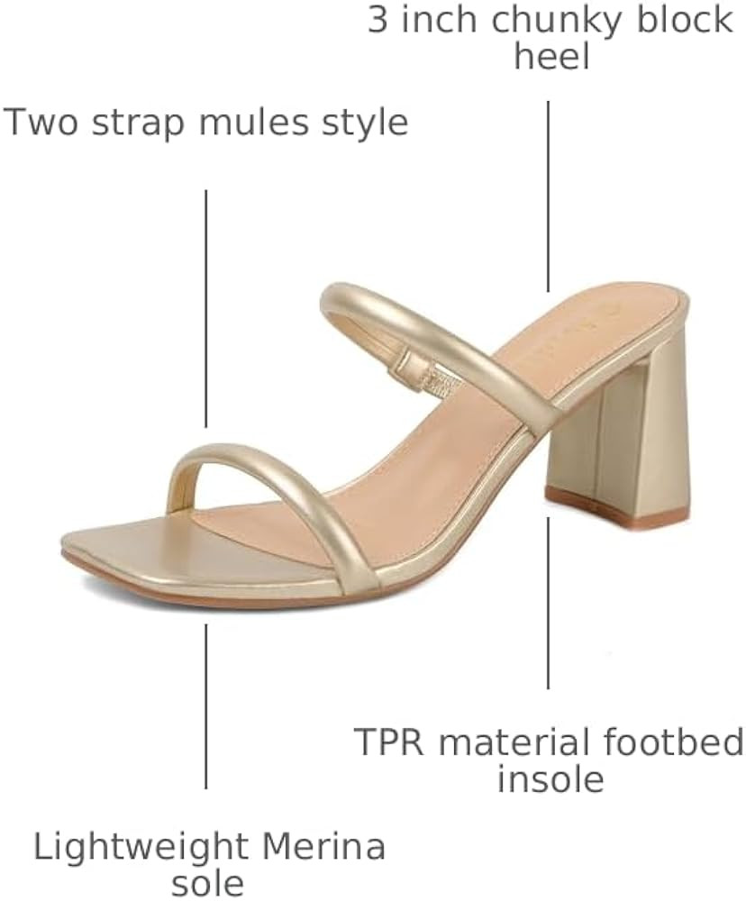 Women's Square Open Toe Heeled Sandals Two Strap Mules Slip On Block Chunky Mid Heels Sandals | Amazon (US)
