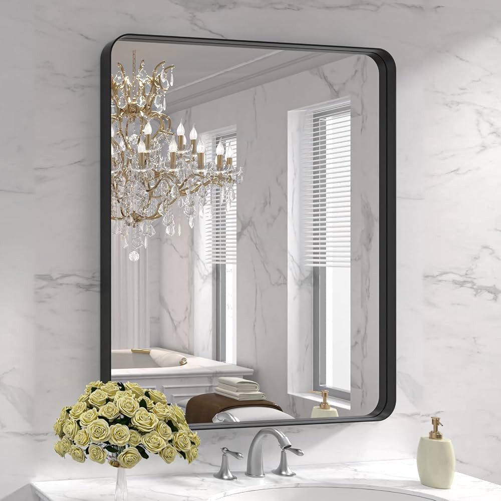 LOAAO 30X36 Inch Black Metal Framed Bathroom Mirror for Wall, Matte Black Bathroom Vanity Mirror ... | Amazon (US)
