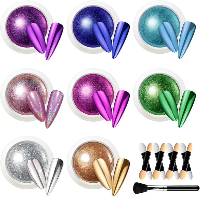 beetles Gel Polish 8 Colors Chrome Powder for Nails Pink Purple Blue Green Silver Golden Rainbow ... | Amazon (US)