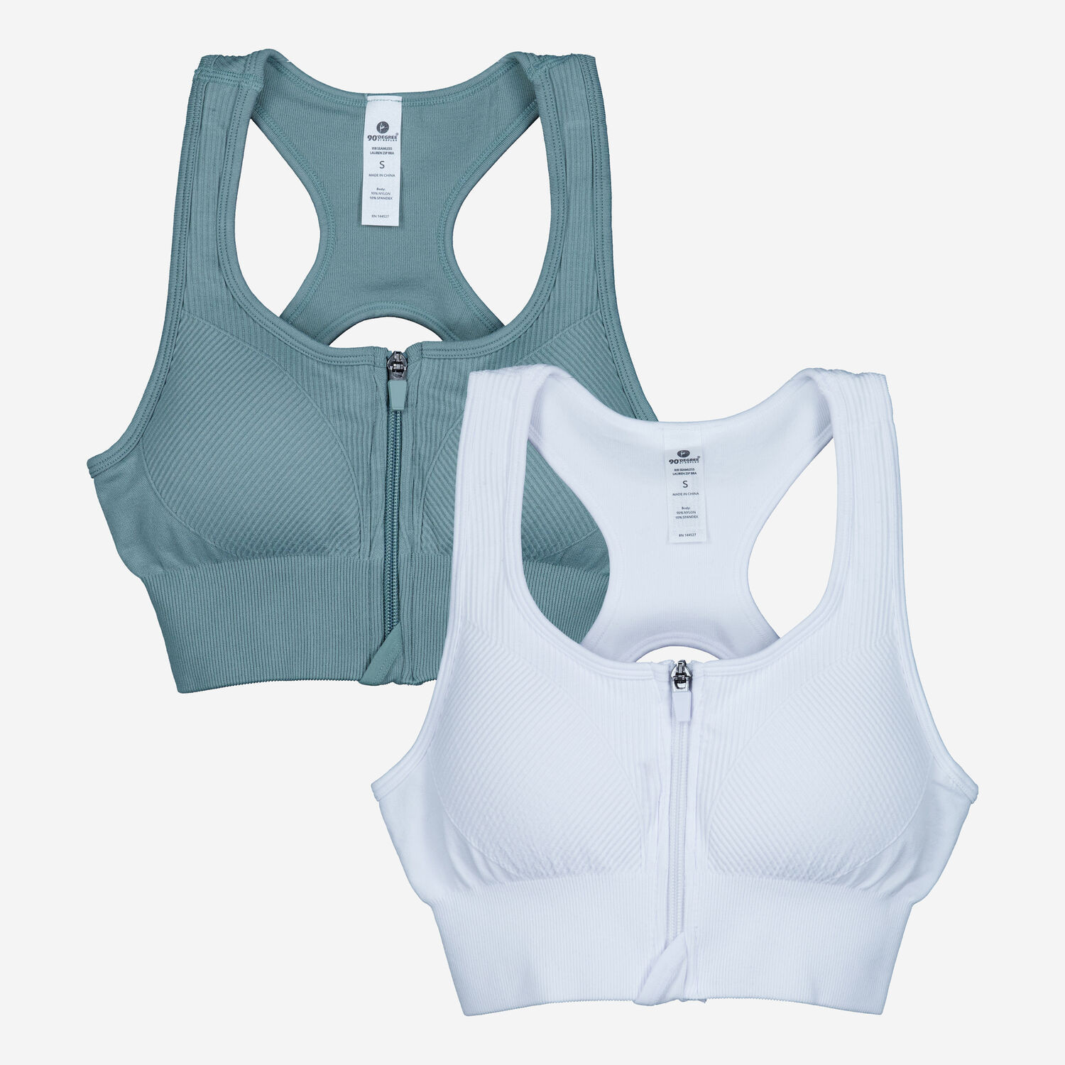 Two Piece Green & White Ribbed Sports bra Set | TK Maxx