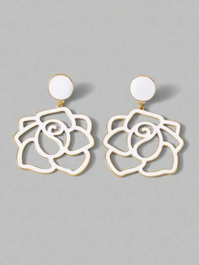 Ontre 18K Gold-Plated Hollow Flower Drop Earrings, White & Gold - Size one-size | SHEIN