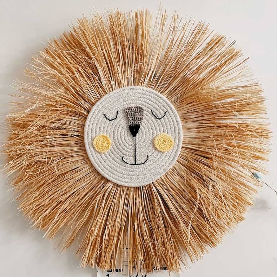 NC INS Nordic Hand Woven Cartoon Lion Hanging Decorations Cotton Thread Weaving Animal Head Ornam... | Amazon (US)