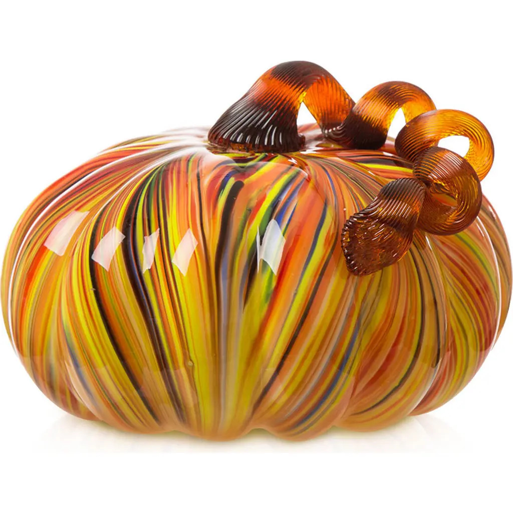 Glitzhome Multi Stripes Glass Large Glass Pumpkin Fall Harvest in Orange at Nordstrom, Size Medium | Nordstrom