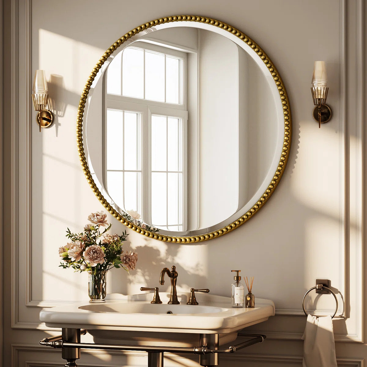 Dakota Fields Beaded Round Wall Mirror Decorative Vanity Bathroom Mirror With Resin Frame & Revie... | Wayfair North America