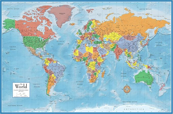Swiftmaps World Premier Wall Map Poster Mural 24h x 36w | Amazon (US)