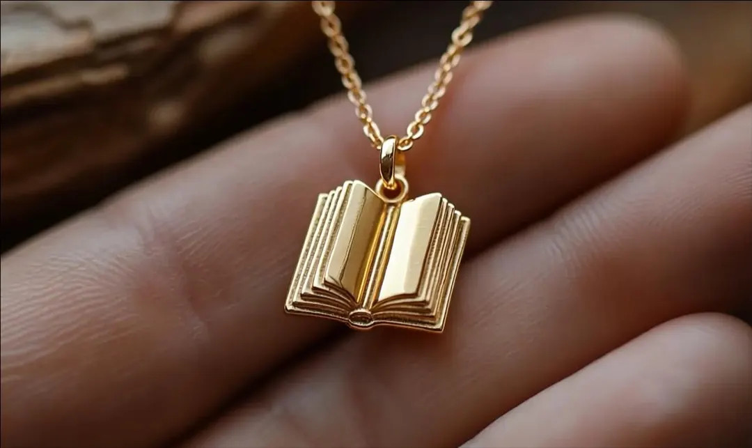 Gold Book Charm Necklace Yellow Gold Reader Pendant Book Necklace Solid Gold Minimalist Reader Ch... | Etsy (US)