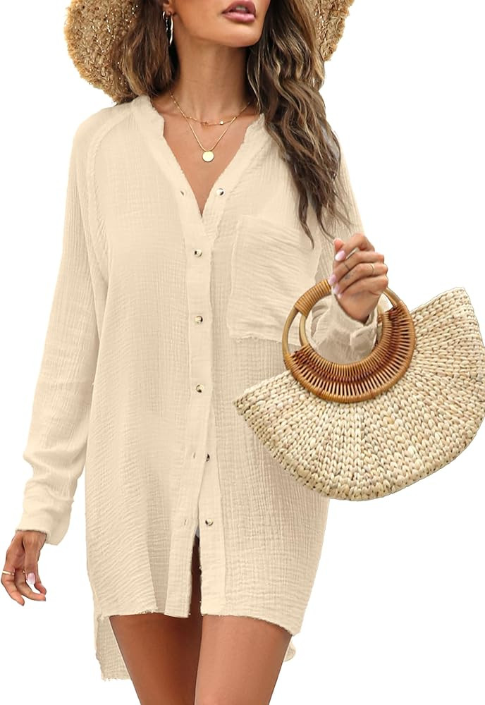 Womens Bathing Suit Cover Up Bikini Swimsuit Coverup Beach Cover Ups Button Down Shirts for Women | Amazon (US)